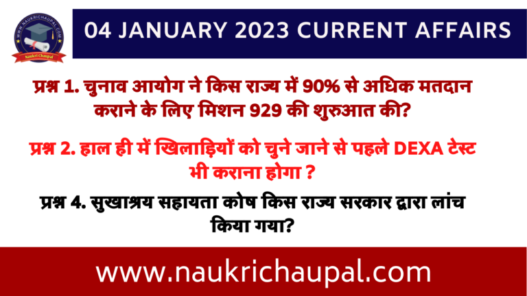 04 January 2023 Current Affairs In Hindi कर्रेंट अफेयर्स Naukri Chaupal 8467