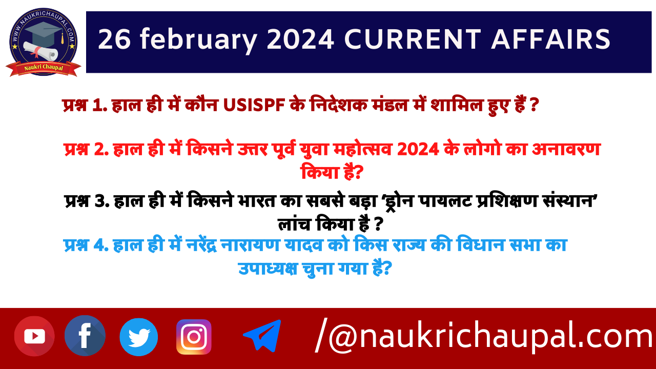 26 february 2024 current affairs in hindi करंट अफेयर्स Naukri Chaupal